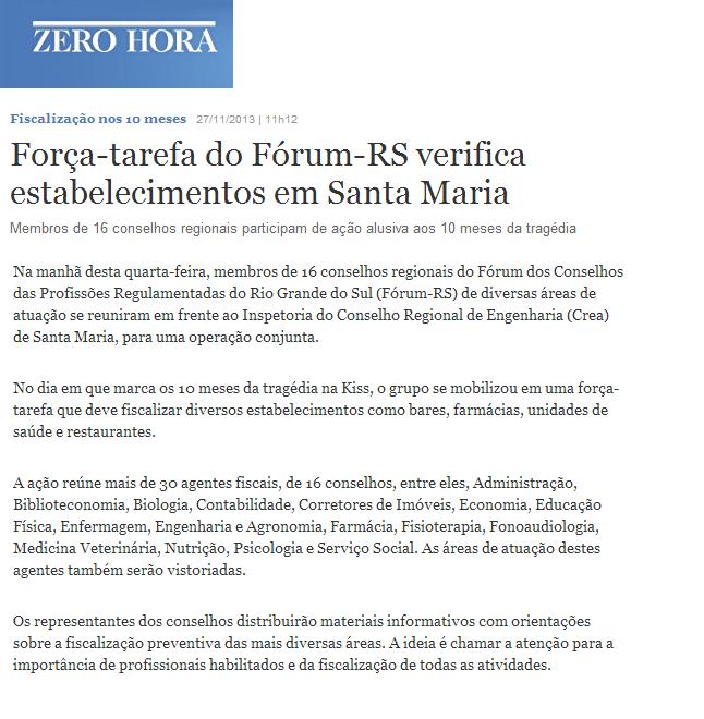 Força-tarefa do Fórum-RS fiscaliza estabelecimentos em Santa Maria